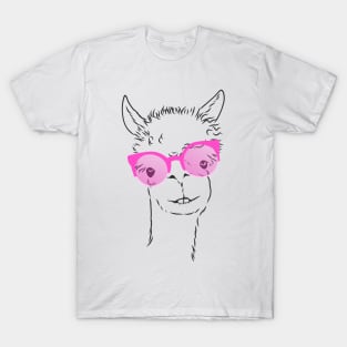 cute llama in fashionable pink glasses T-Shirt